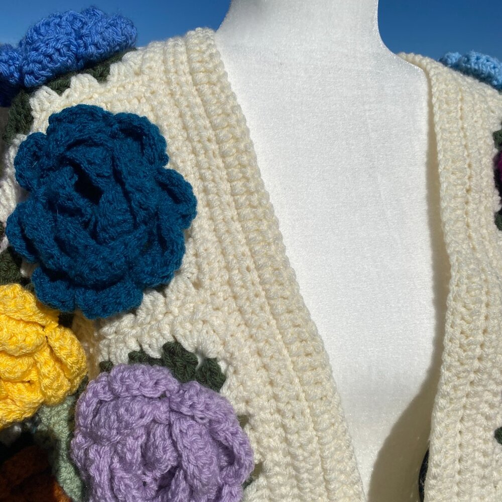 Handmade Crochet Flower Cardigan - Picture 3 of 11